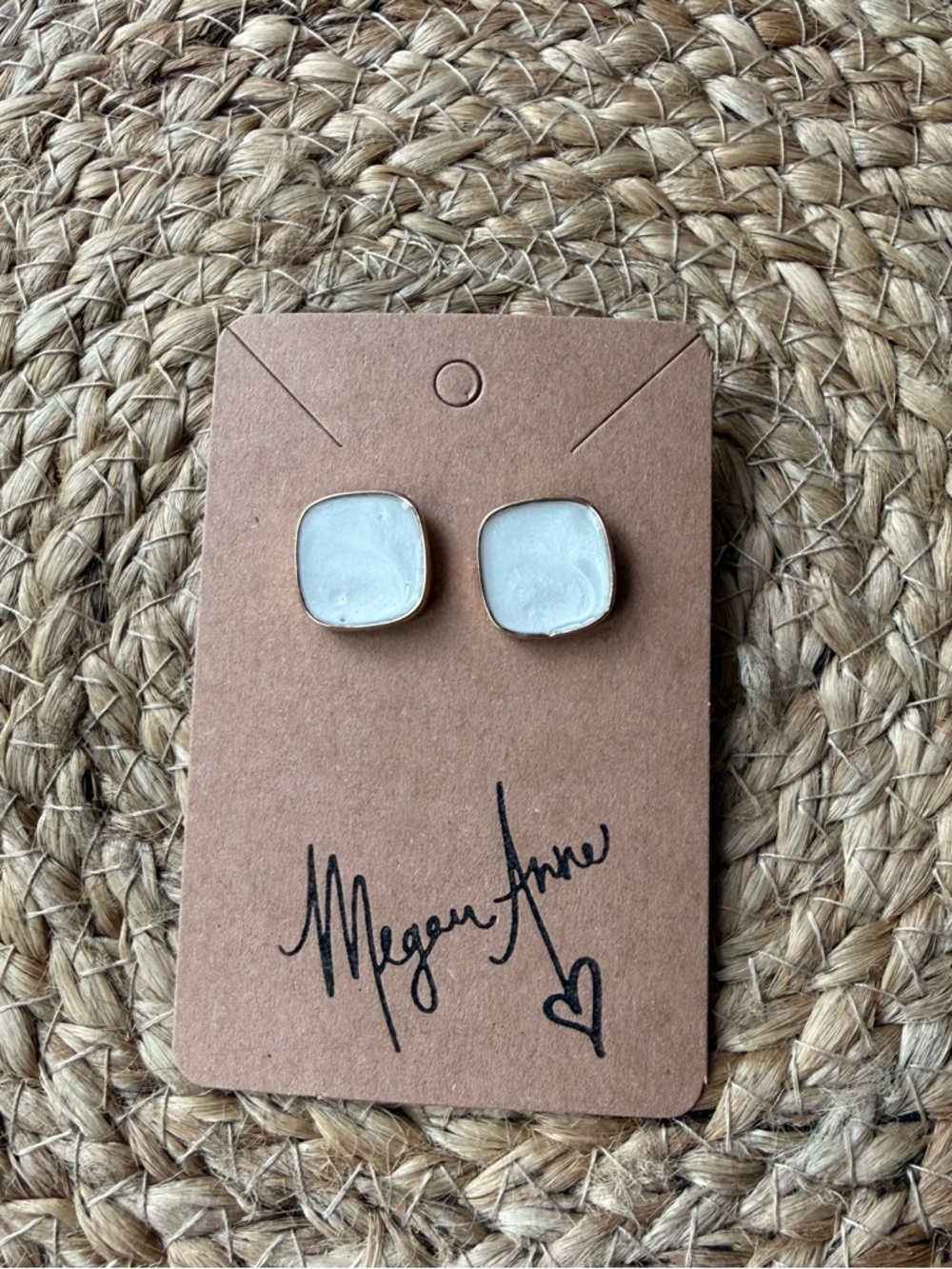 White Square Stud Earrings